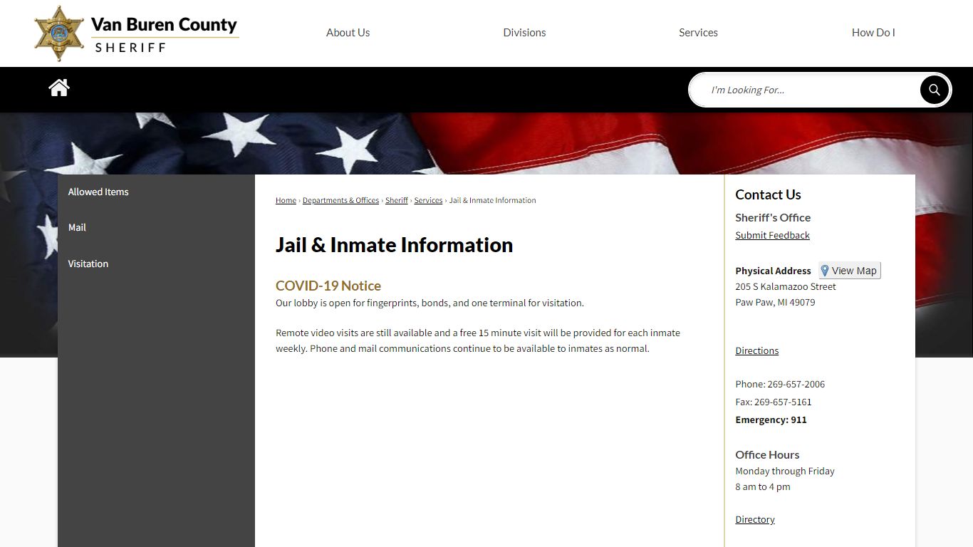Jail & Inmate Information | Van Buren County, MI