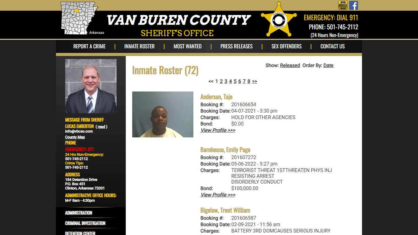 Inmate Roster - Current Inmates - Van Buren County Sheriff AR