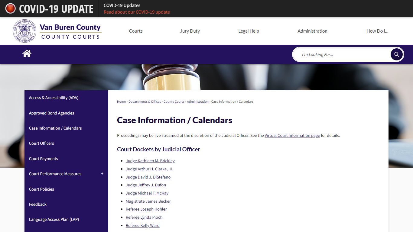 Case Information / Calendars | Van Buren County, MI
